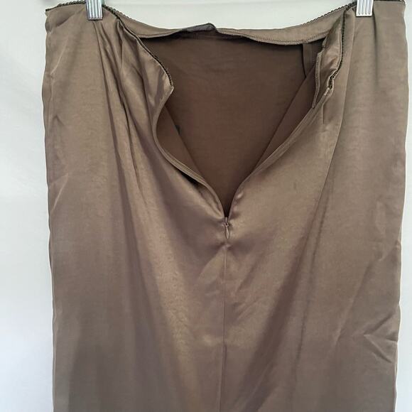 Motel Satin Maxi Slip Skirt Sz M Olive Y2K Whimsigoth Indie Sleaze Satin Grunge - Picture 6 of 14